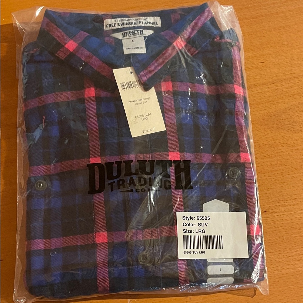 Duluth Trading Co women’s   Plaid Flannel Shirt - Blue and Pink